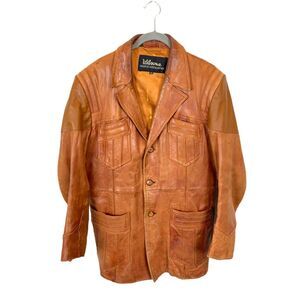 Retro Funk Leather Jacket Vintage 70s Wilsons Mens Cognac Brown Distressed Sz 44